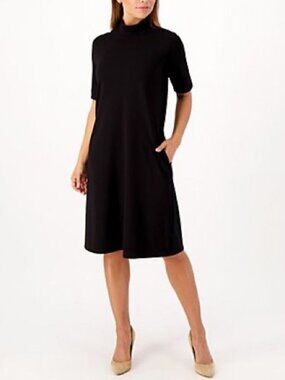 Susan Graver Every Day Petite Supreme Knit Elbow Sleeve Mock Neck Dress
